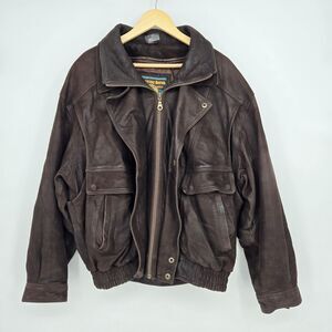 Vintage 1980s chocolate brown genuine leather‎ bomber flight jacket - mens XL